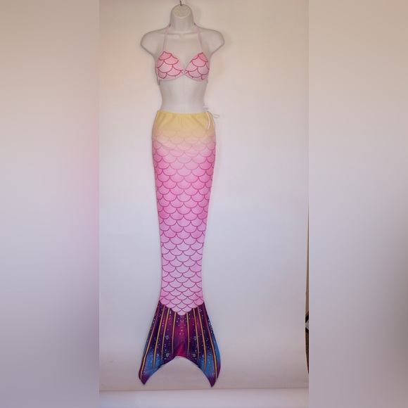 Mermaid Bikini & Tail Set | Pink & yellow | Small - Picture 1 of 15